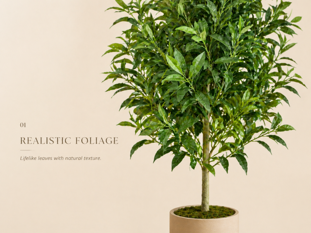 Realistic faux laurel tree foliage with natural green leaves