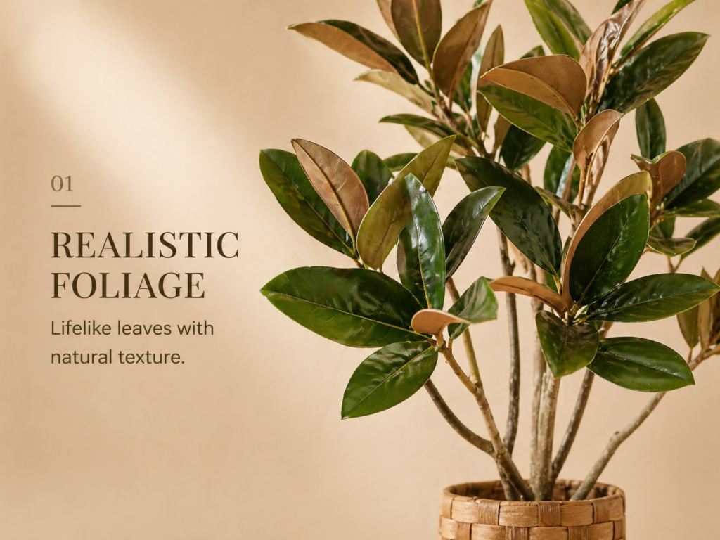 Realistic faux magnolia tree foliage with glossy green leaves and natural branch detail