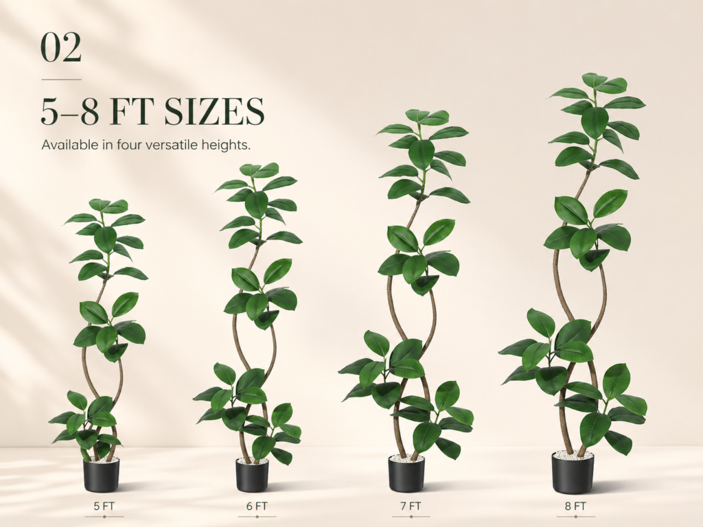 Faux ficus tree size options from 5 ft to 8 ft