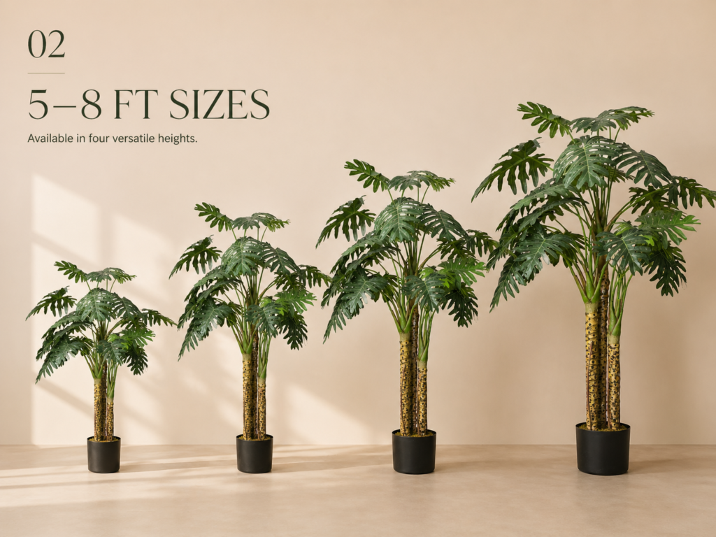 Faux philodendron selloum tree size options from 5 ft to 8 ft