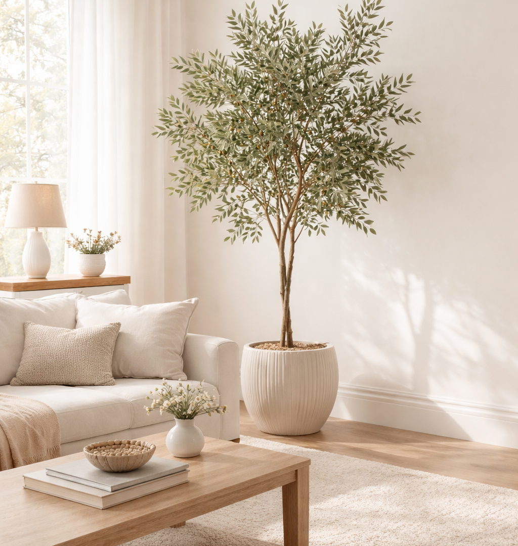 Faux Olive Tree Styling Ideas for Modern Living Rooms