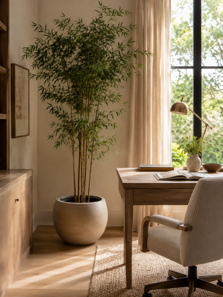 Bamboo Palm in a Serene Home Office