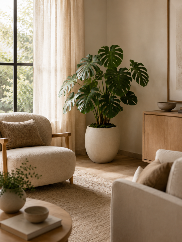Monstera in a Soft Contemporary Living Corner