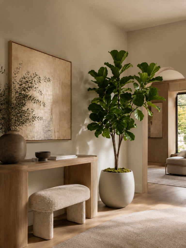 Sculptural Fiddle Leaf Fig in a Refined Entryway