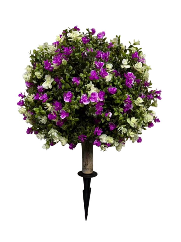 Premium Faux Purple & White Rose Flower Ball 22 Inch with Optional Ground Stake